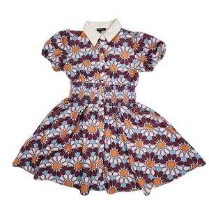 Smak Parlour Babydoll Dress Womens XS Collared Flower Power 70's Colorful Daisy
